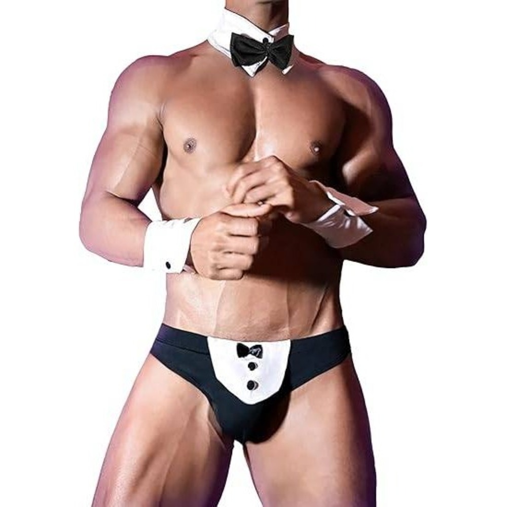 Avidlove Men's XL Black Sexy Briefs Gentleman Lingerie Bowknot Cosplay Costume